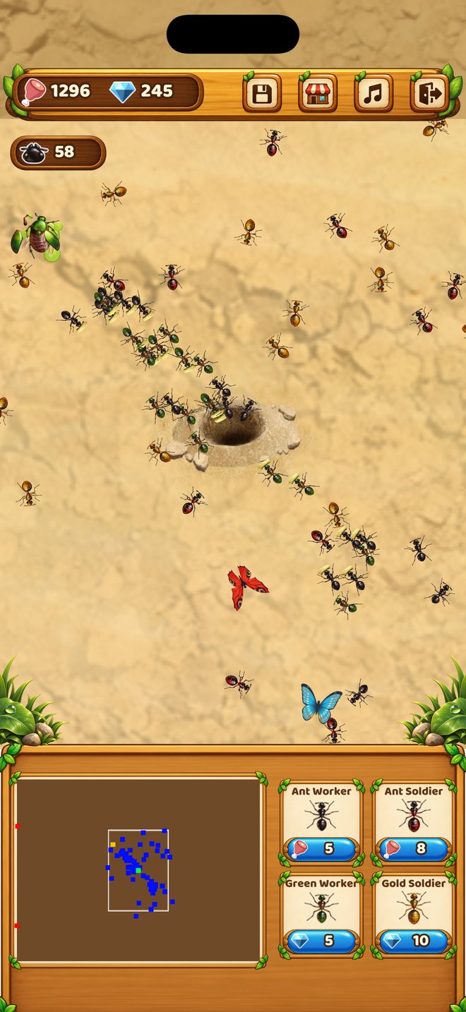Actual Ant Life gameplay: a busy ant colony around the nest