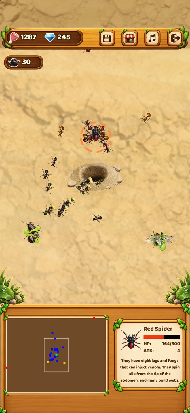 Actual Ant Life gameplay: soldier ants fighting a red spider