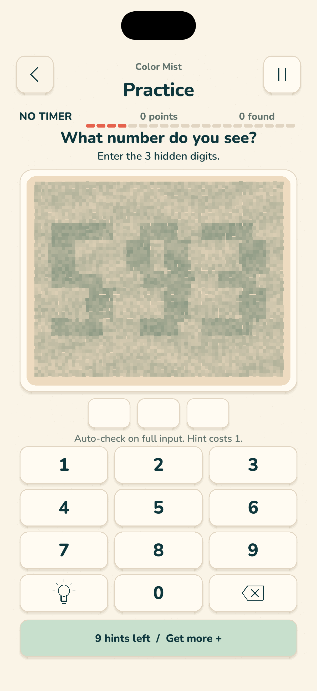 Actual Hidden Numbers gameplay with a number pad