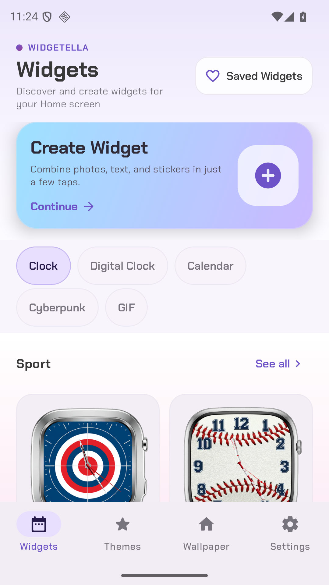 Widgetella app interface
